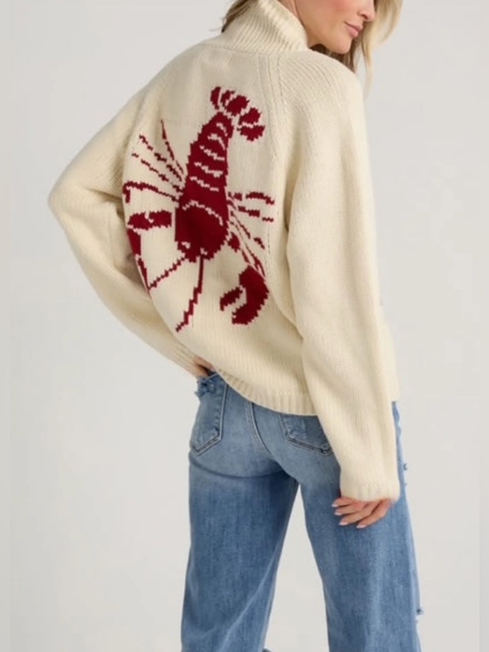 Pink Pineapple Varsity Lobster Cardigan in Ivory/Red size XS/S